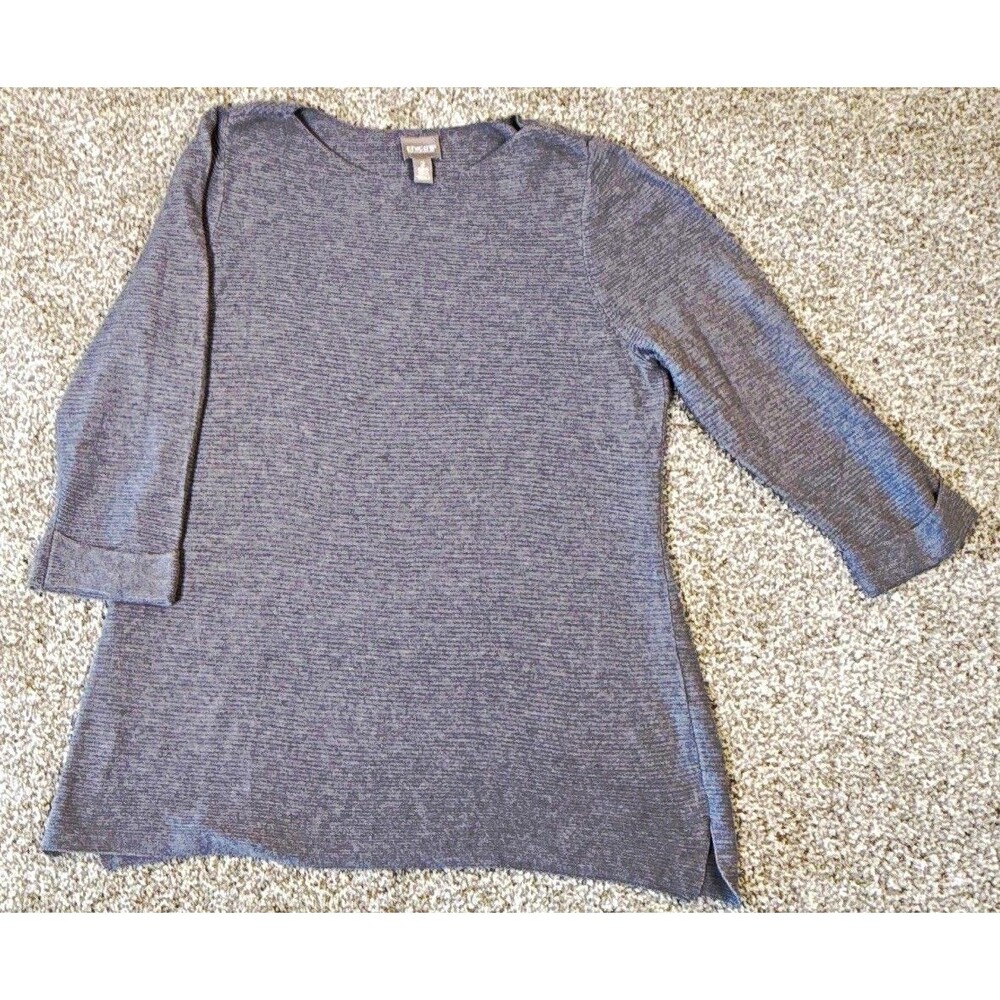 Chico's Gray Knit Pullover Sweater Size 2 (LG) 3/4 Sleeve Scoop Neck Stretch